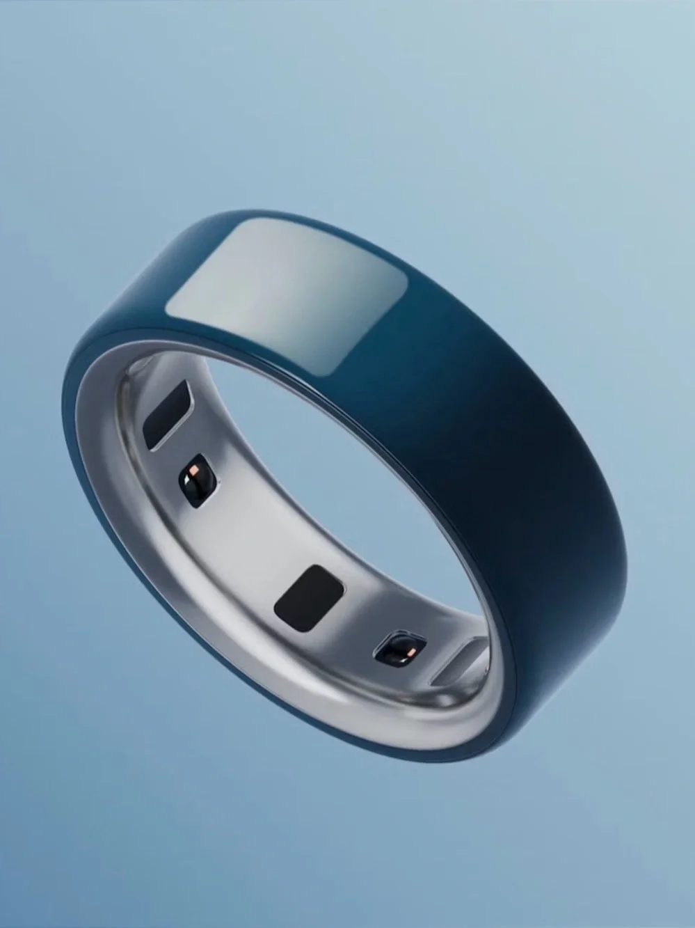 Oura Ring in Deep Teal Blue and Silver